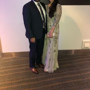 Adrianna Papell long sleeve beaded gown